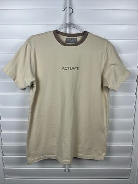 Men’s Cream Crew Neck ringer Tee Size m Streetwear normcore skater
